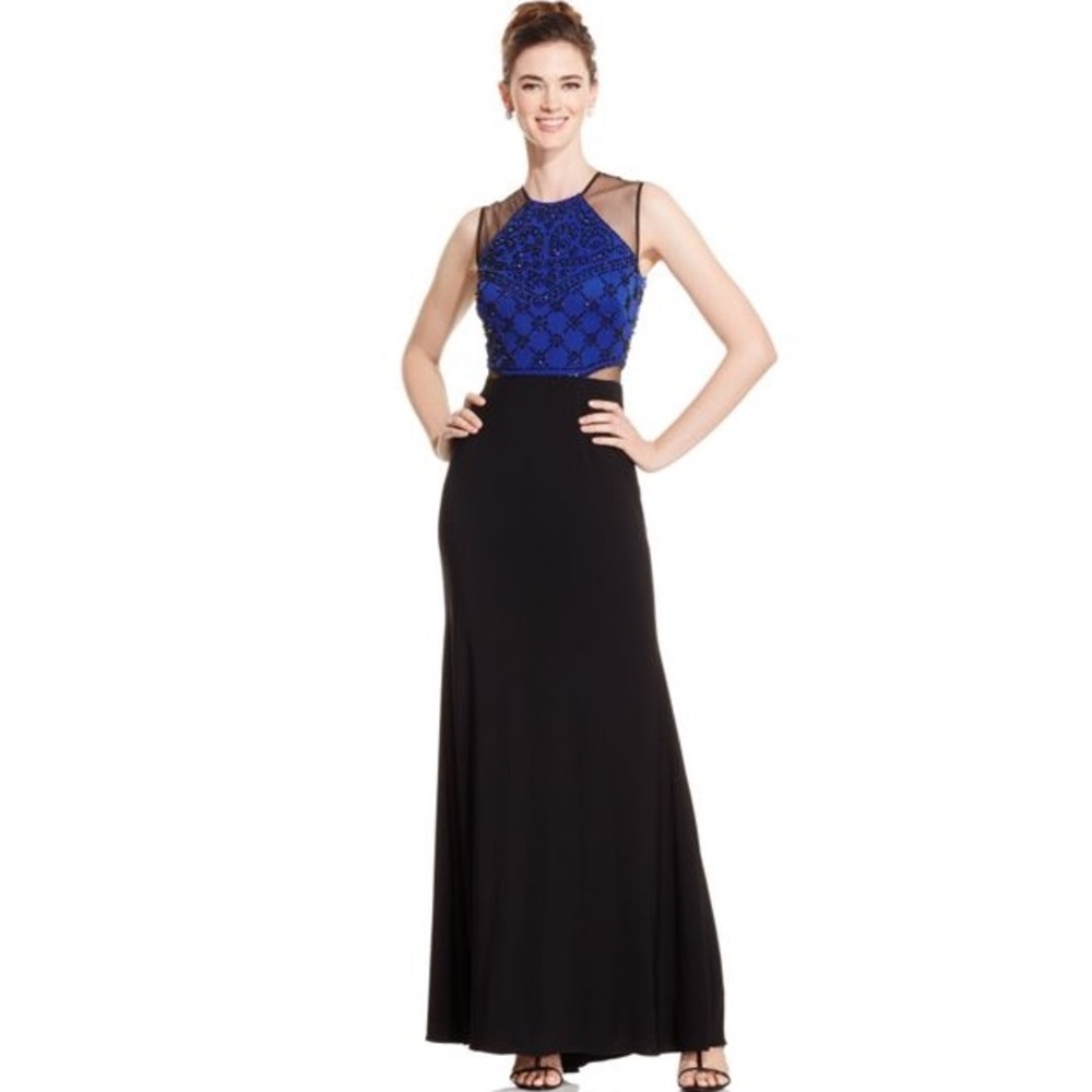 Blue and black Formal dress with beaded top